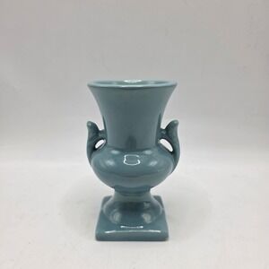 Haeger Miniature Urn Vase Blue Double Handle Square Base Vintage Pottery Decor